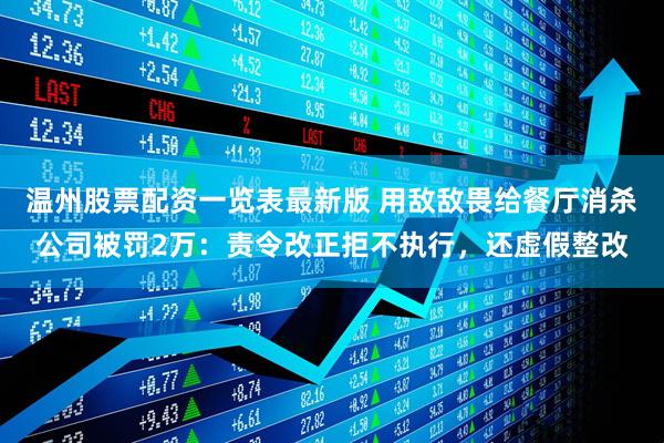 温州股票配资一览表最新版 用敌敌畏给餐厅消杀公司被罚2万：责令改正拒不执行，还虚假整改